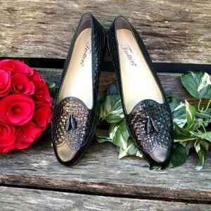 Trotters Leather Wingtip Flats Tassel Basket Weave Loafer Driving Shoe Slim